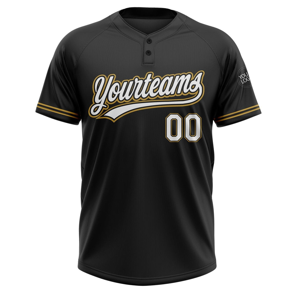 Custom Black White-Old Gold Two-Button Unisex Softball Jersey photo 2