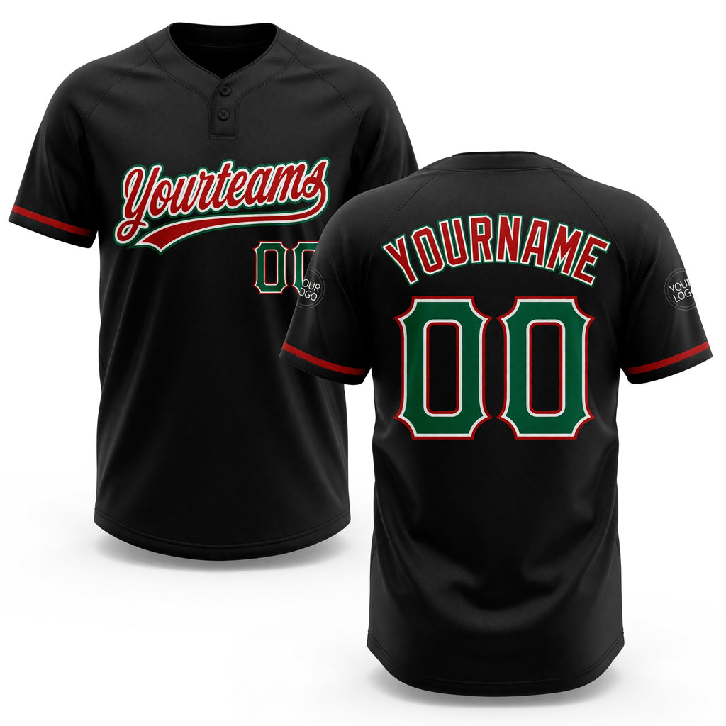 Custom Black Kelly Green-Red Two-Button Unisex Softball Jersey