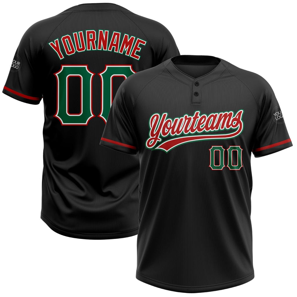 Custom Black Kelly Green-Red Two-Button Unisex Softball Jersey photo 1