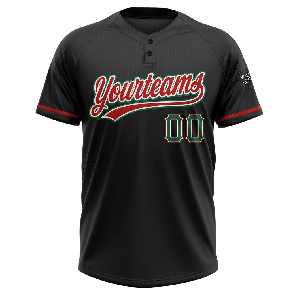 Custom Black Kelly Green-Red Two-Button Unisex Softball Jersey photo 2
