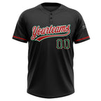 Custom Black Kelly Green-Red Two-Button Unisex Softball Jersey photo 2