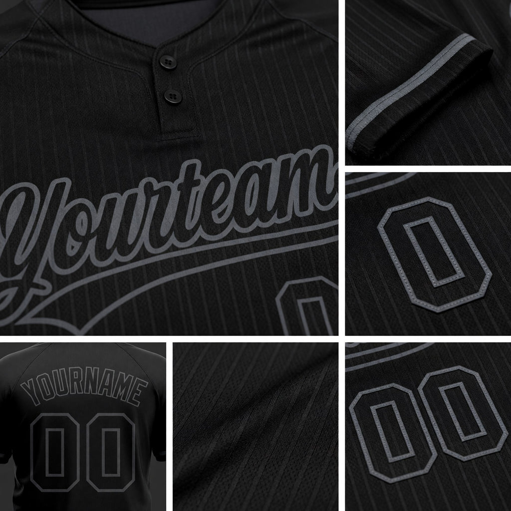 Custom Black Black-Steel Gray Two-Button Unisex Softball Jersey detail