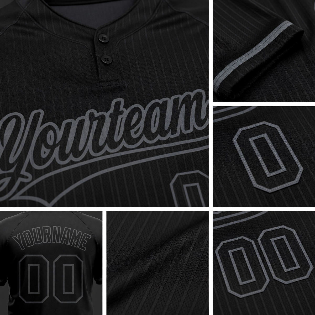 Custom Black Black-Steel Gray Two-Button Unisex Softball Jersey detail