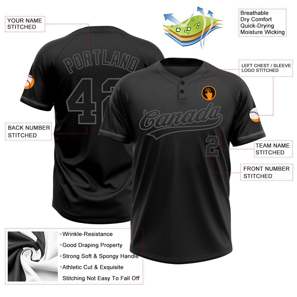 Custom Black Black-Steel Gray Two-Button Unisex Softball Jersey photo 3