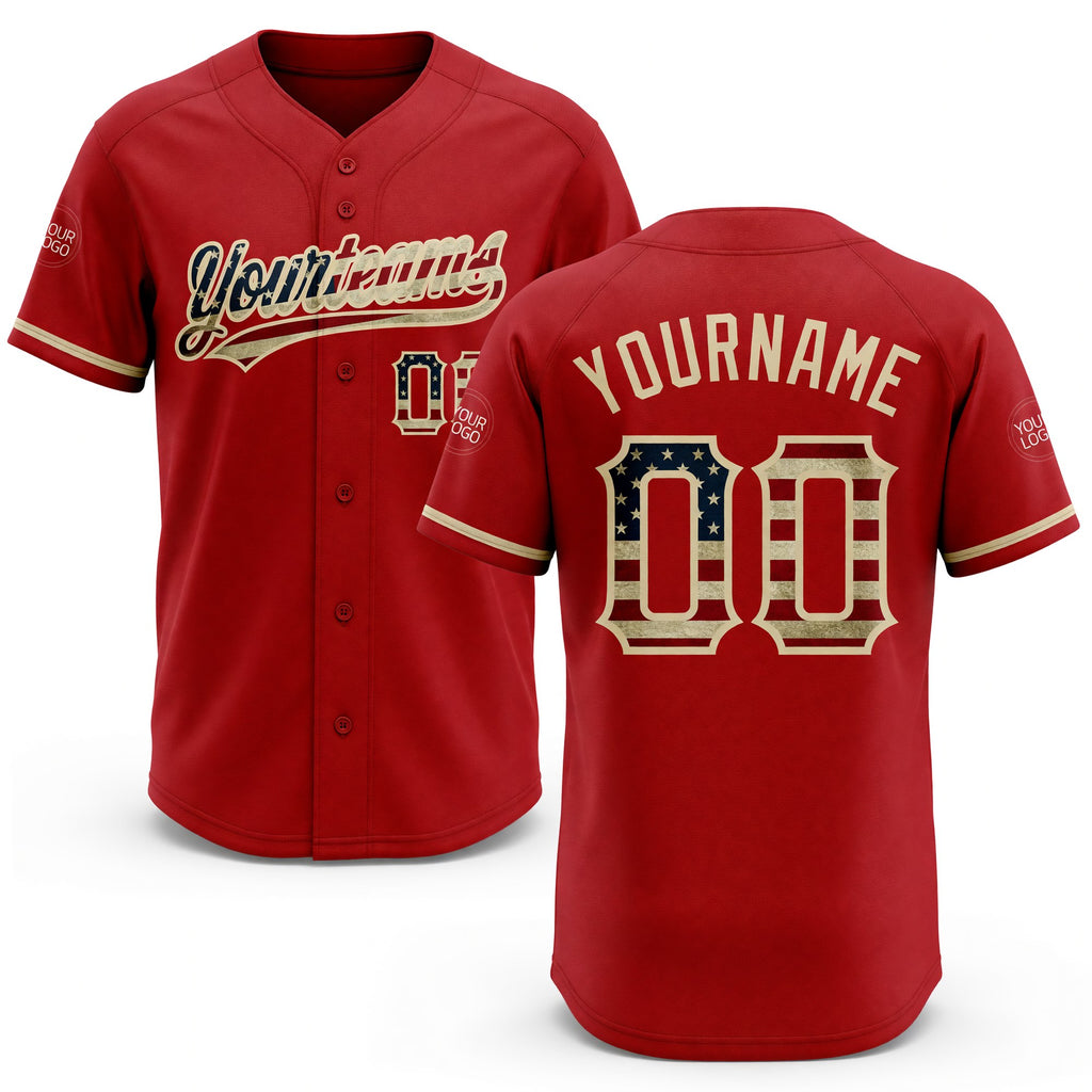 Custom Red Vintage USA Flag-City Cream Two-Button Unisex Softball Jersey