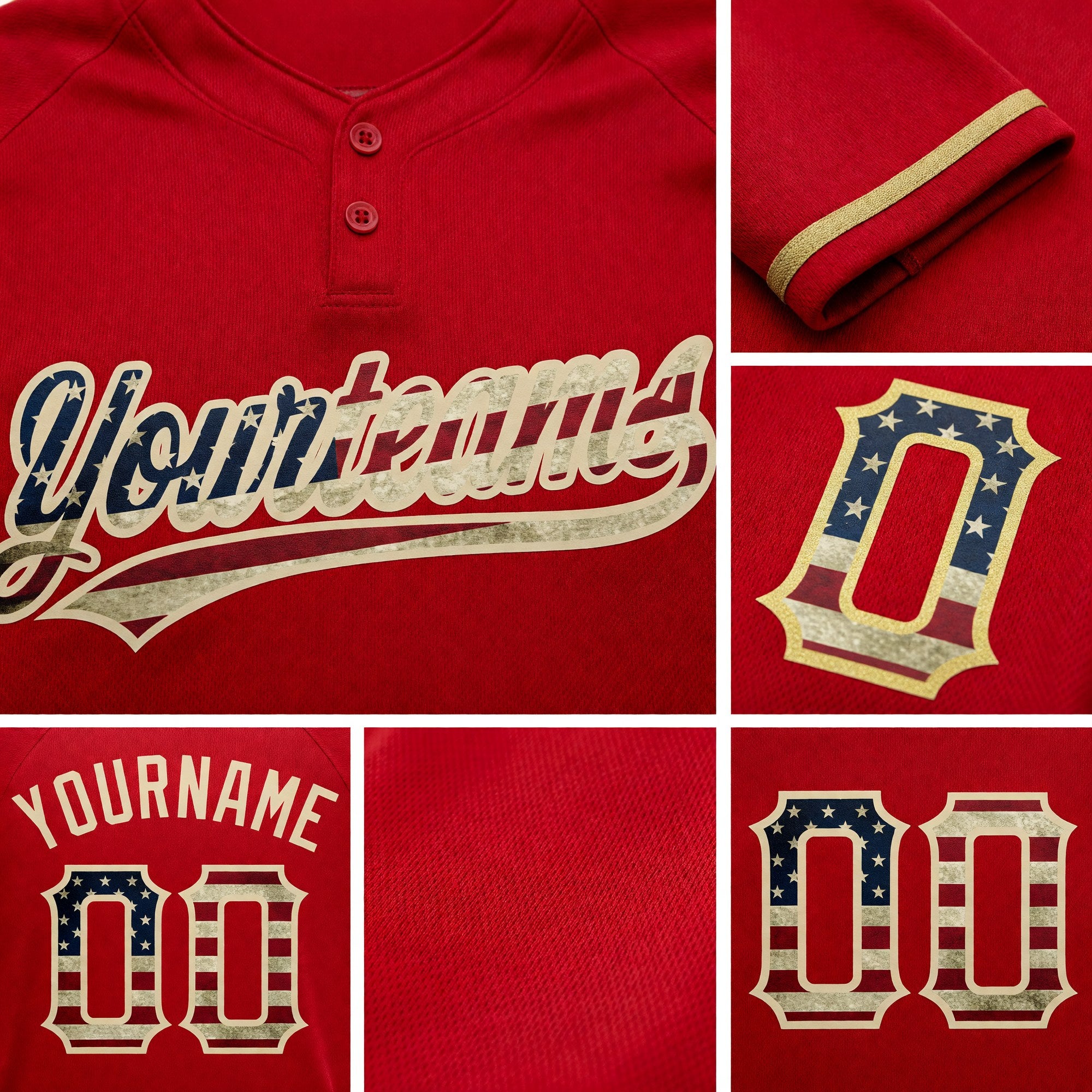 Custom Red Vintage USA Flag-City Cream Two-Button Unisex Softball Jersey detail