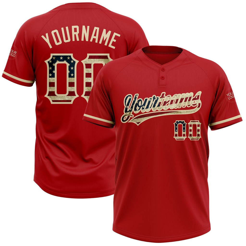 Custom Red Vintage USA Flag-City Cream Two-Button Unisex Softball Jersey photo 1