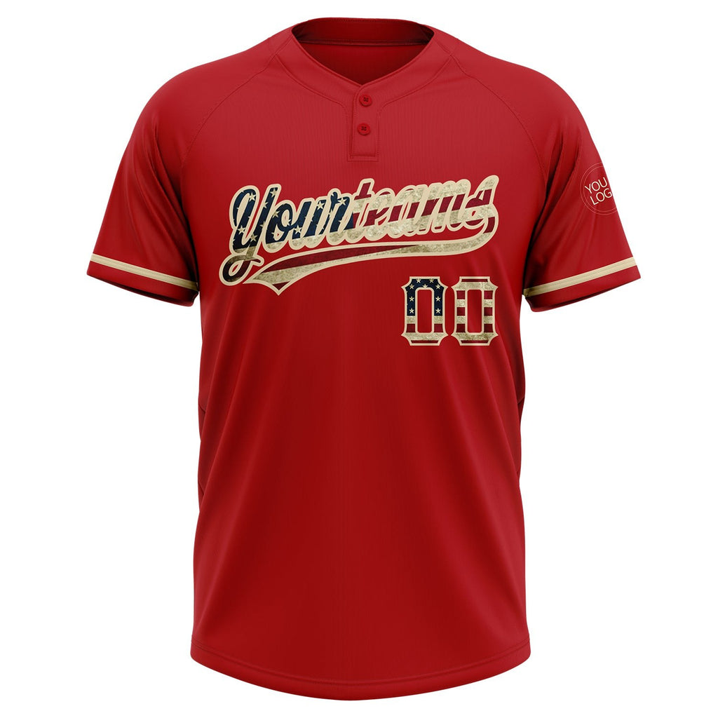 Custom Red Vintage USA Flag-City Cream Two-Button Unisex Softball Jersey photo 2