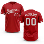 Custom Red White Two-Button Unisex Softball Jersey