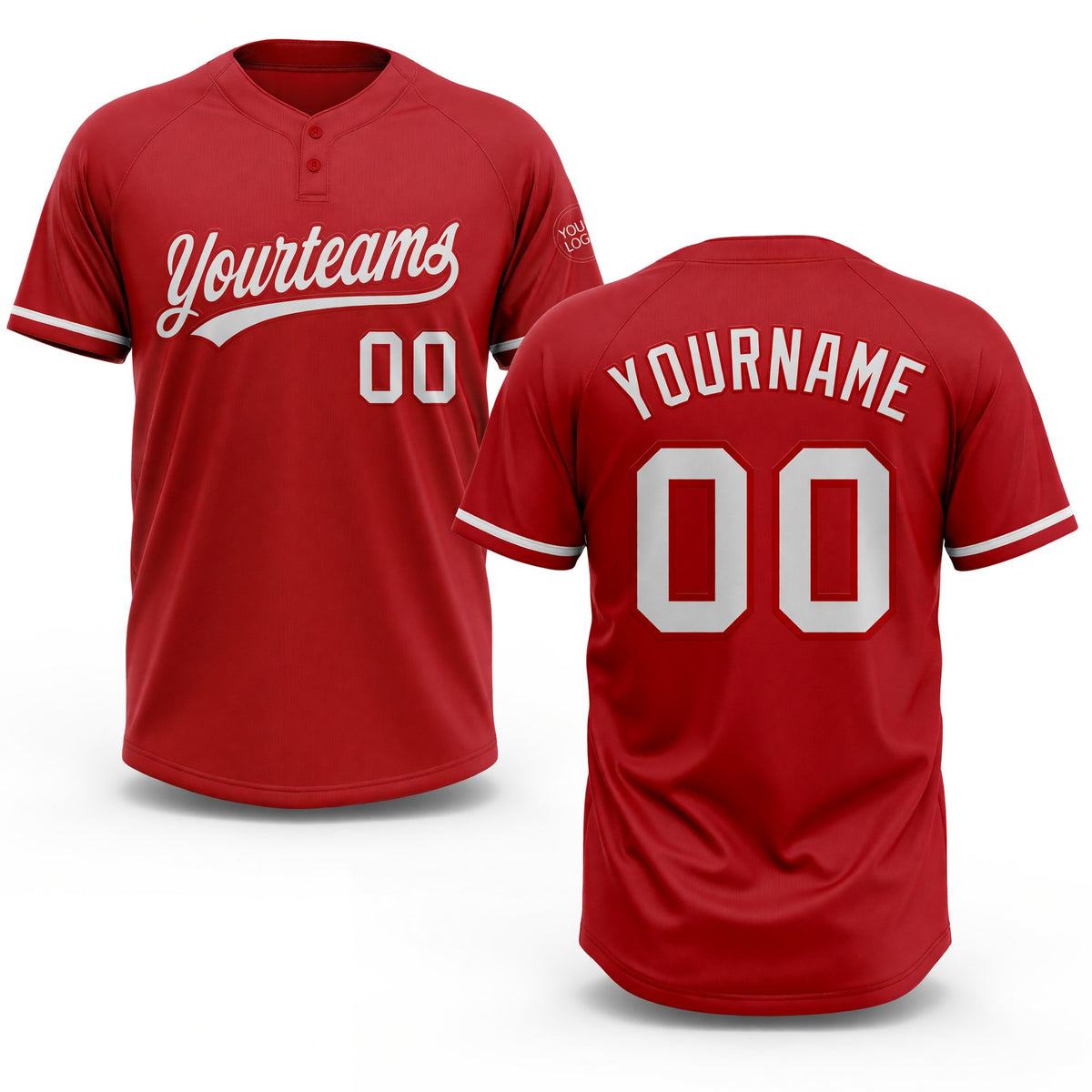 Custom Red White Two-Button Unisex Softball Jersey