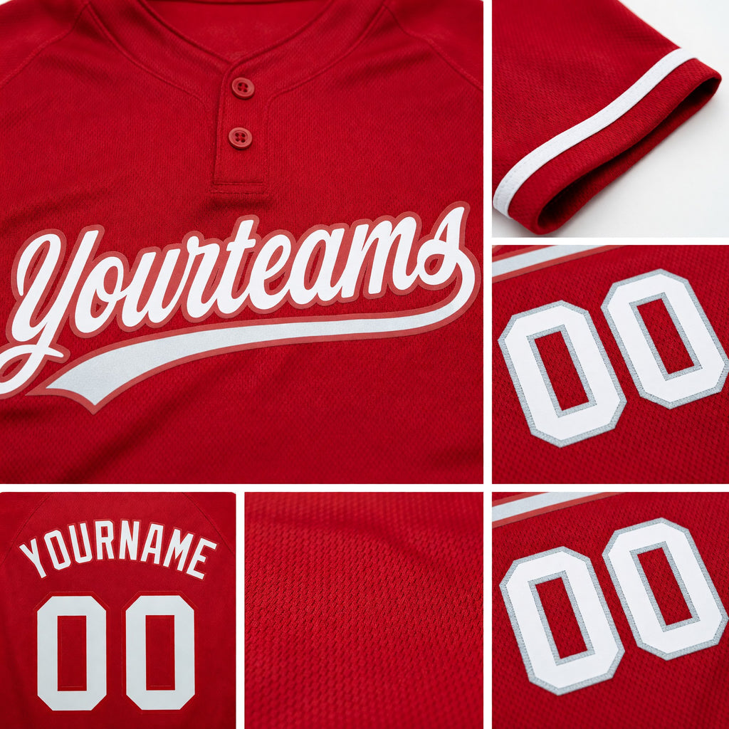 Custom Red White Two-Button Unisex Softball Jersey detail