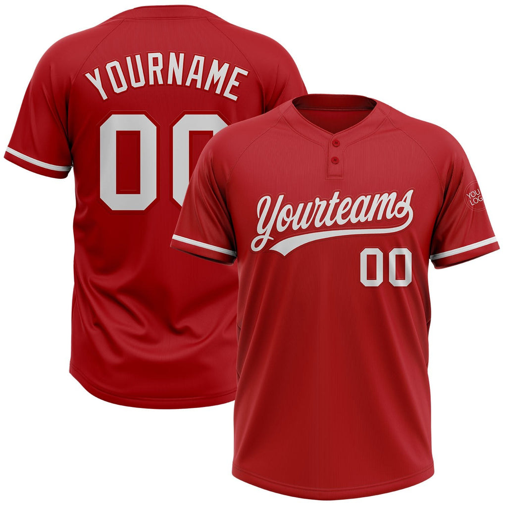 Custom Red White Two-Button Unisex Softball Jersey photo 1