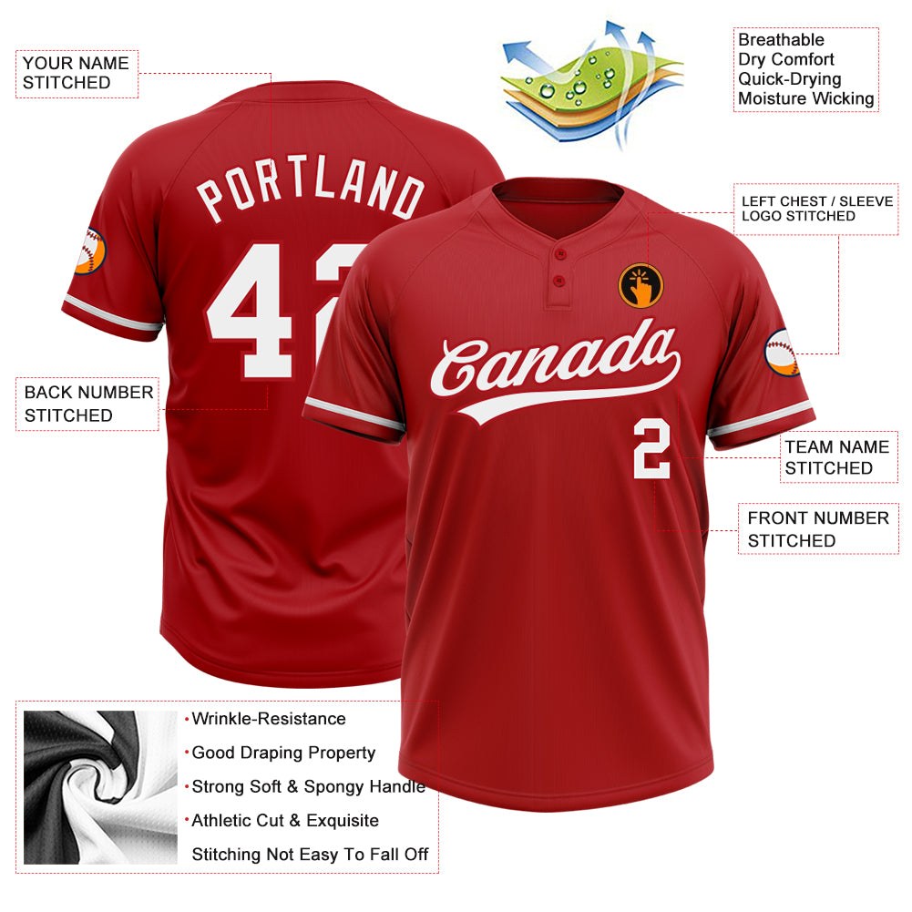 Custom Red White Two-Button Unisex Softball Jersey photo 3