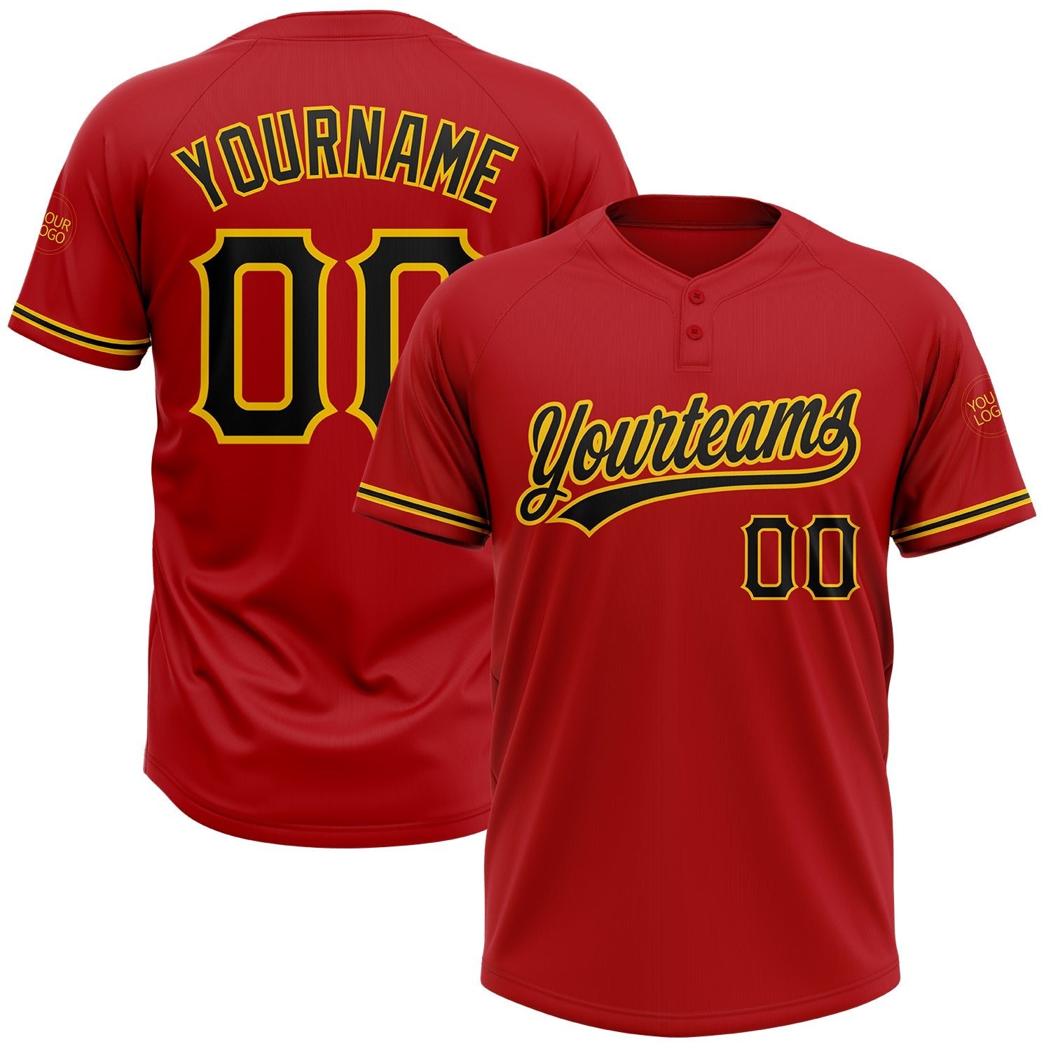 Custom Red Black-Yellow Two-Button Unisex Softball Jersey photo 1