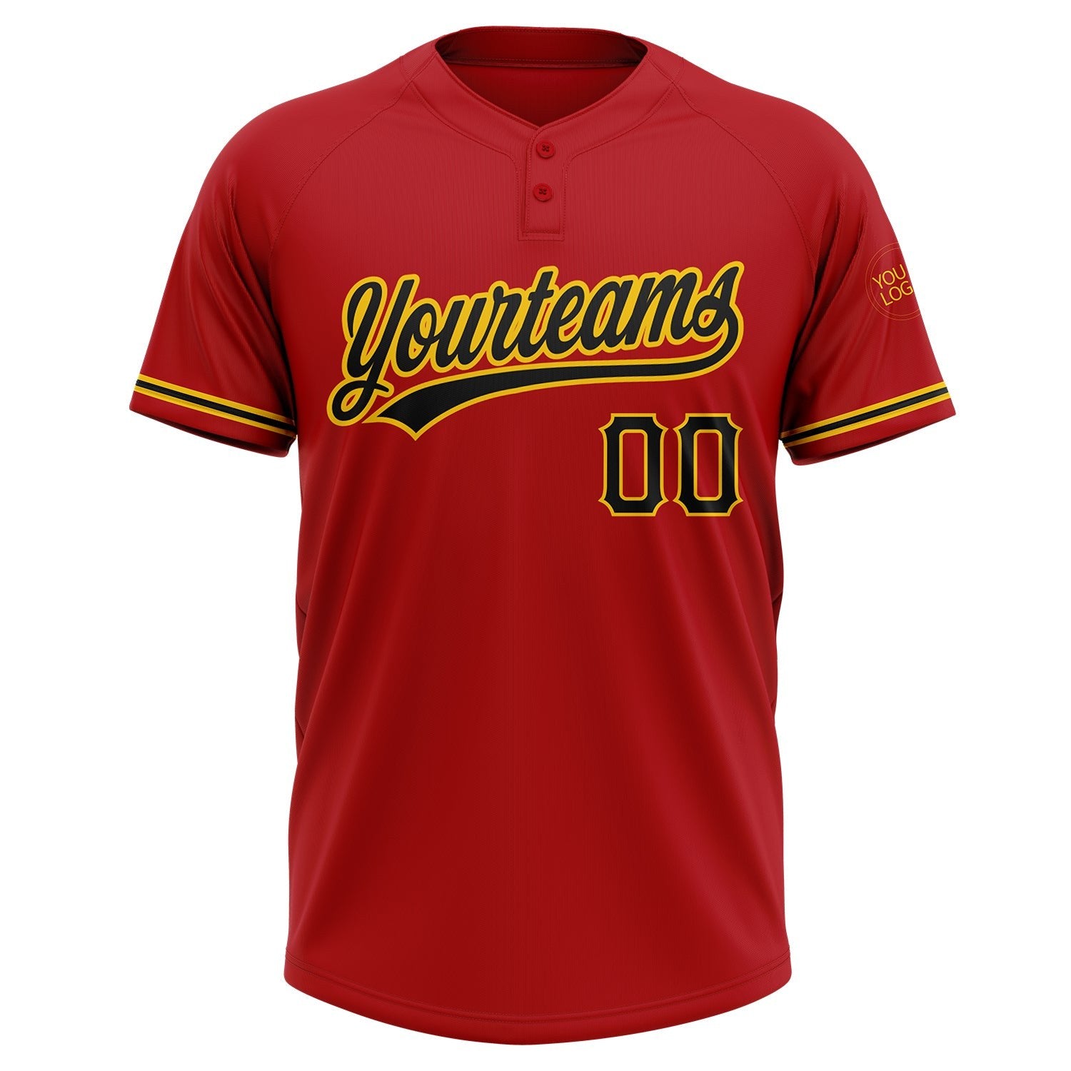 Custom Red Black-Yellow Two-Button Unisex Softball Jersey photo 2