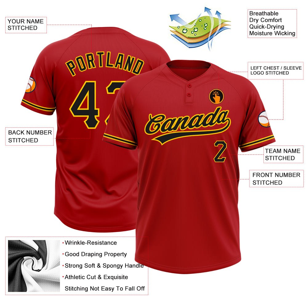 Custom Red Black-Yellow Two-Button Unisex Softball Jersey photo 3