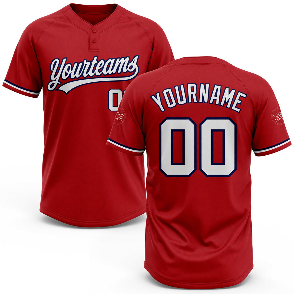 Custom Red White-Navy Two-Button Unisex Softball Jersey