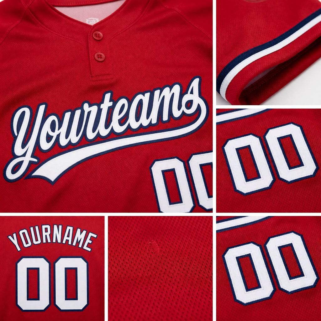 Custom Red White-Navy Two-Button Unisex Softball Jersey detail