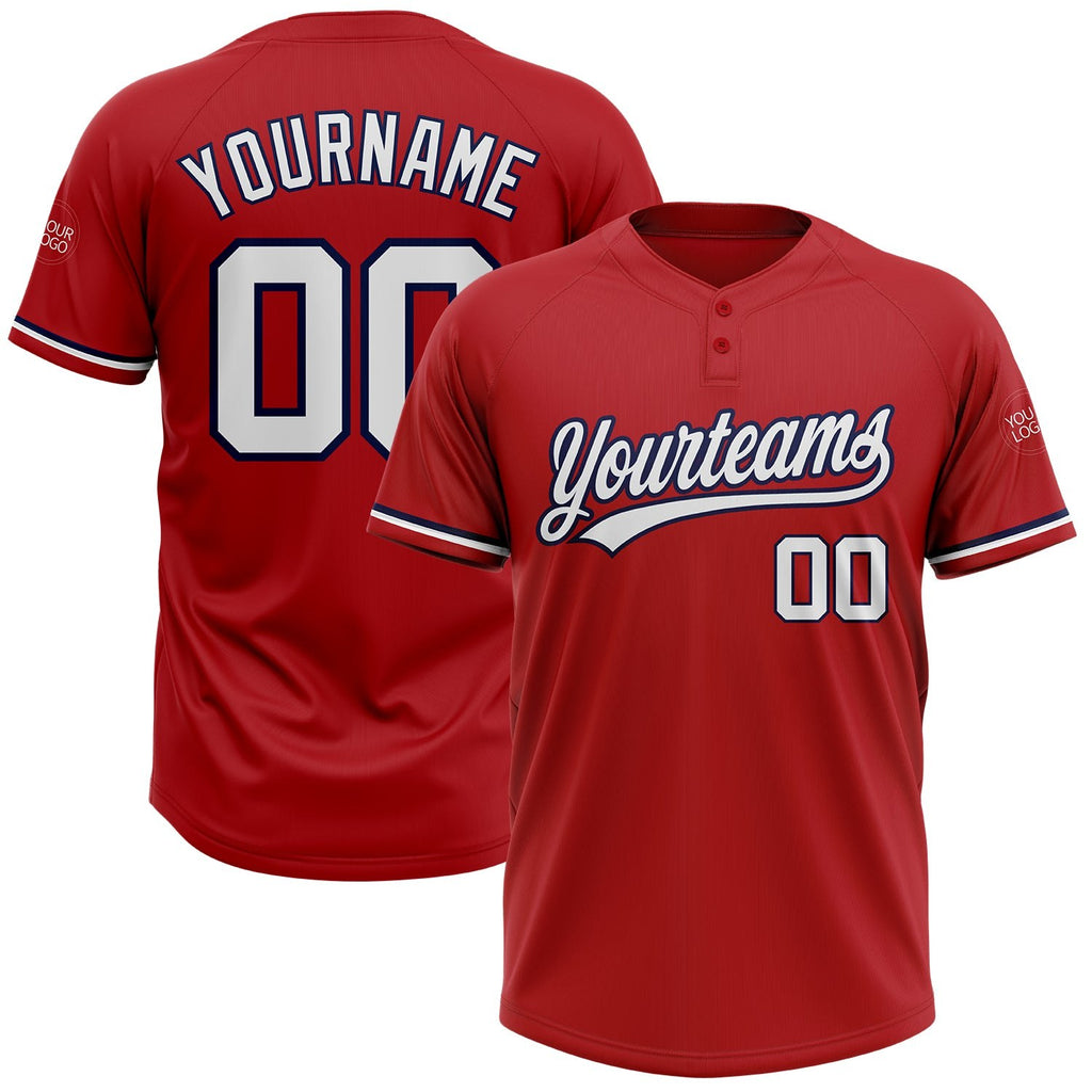 Custom Red White-Navy Two-Button Unisex Softball Jersey photo 1