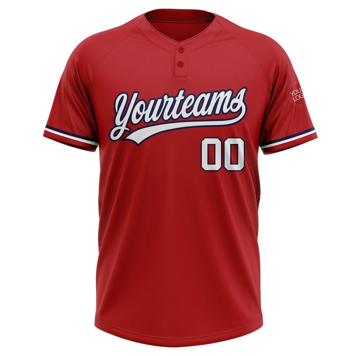 Custom Red White-Navy Two-Button Unisex Softball Jersey photo 2