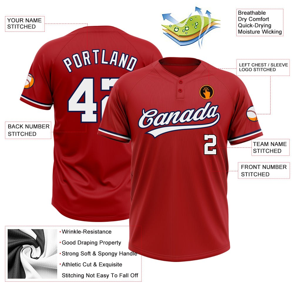 Custom Red White-Navy Two-Button Unisex Softball Jersey photo 3
