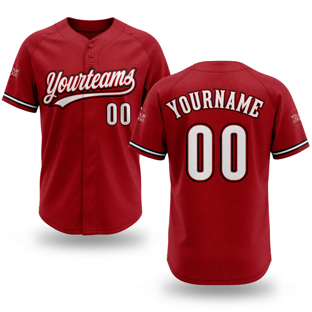 Custom Red White-Black Two-Button Unisex Softball Jersey