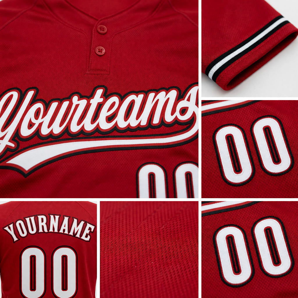 Custom Red White-Black Two-Button Unisex Softball Jersey detail