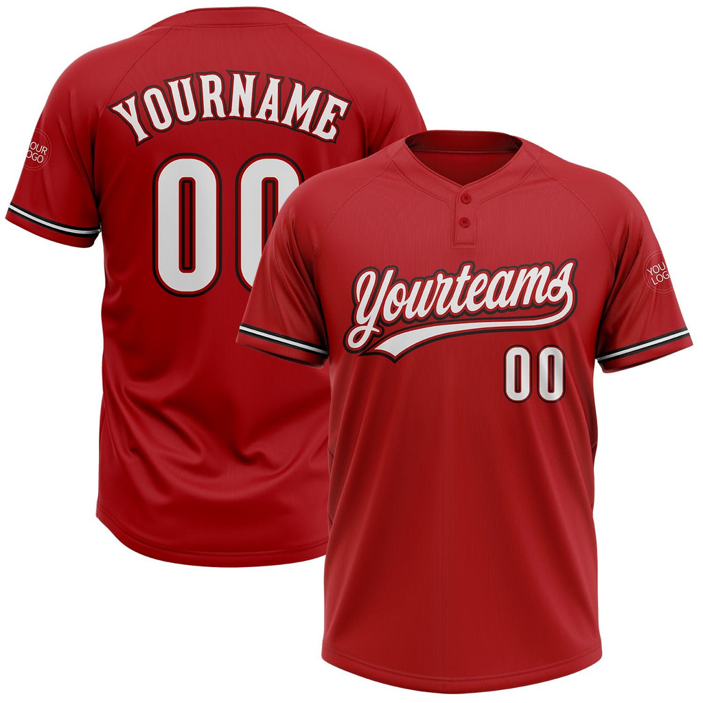Custom Red White-Black Two-Button Unisex Softball Jersey photo 1