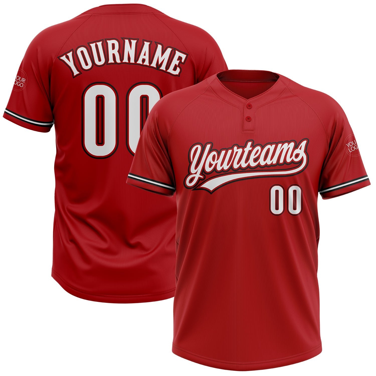 Custom Red White-Black Two-Button Unisex Softball Jersey photo 1