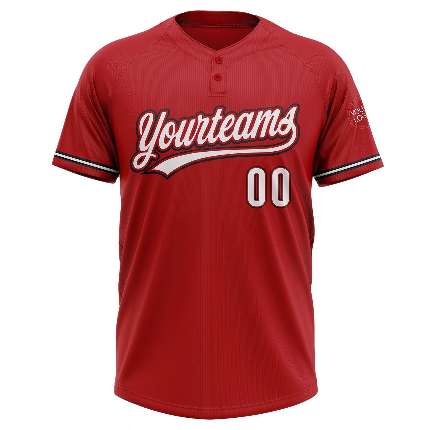 Custom Red White-Black Two-Button Unisex Softball Jersey photo 2