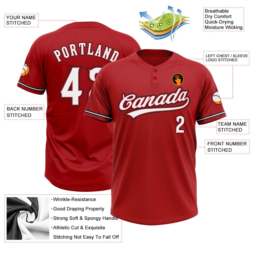 Custom Red White-Black Two-Button Unisex Softball Jersey photo 3