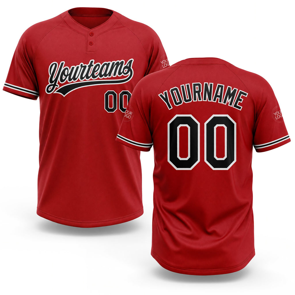 Custom Red Black-White Two-Button Unisex Softball Jersey