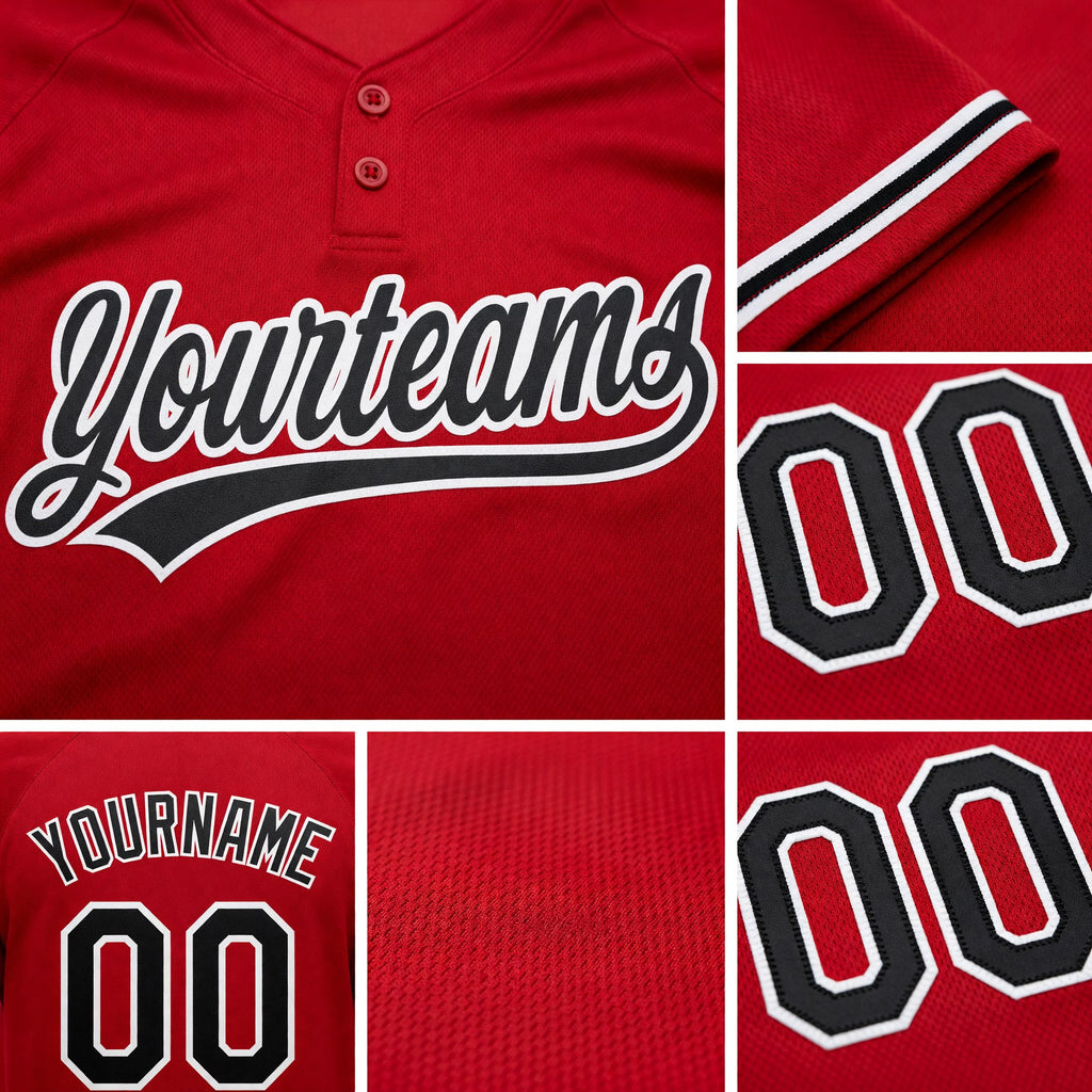 Custom Red Black-White Two-Button Unisex Softball Jersey detail