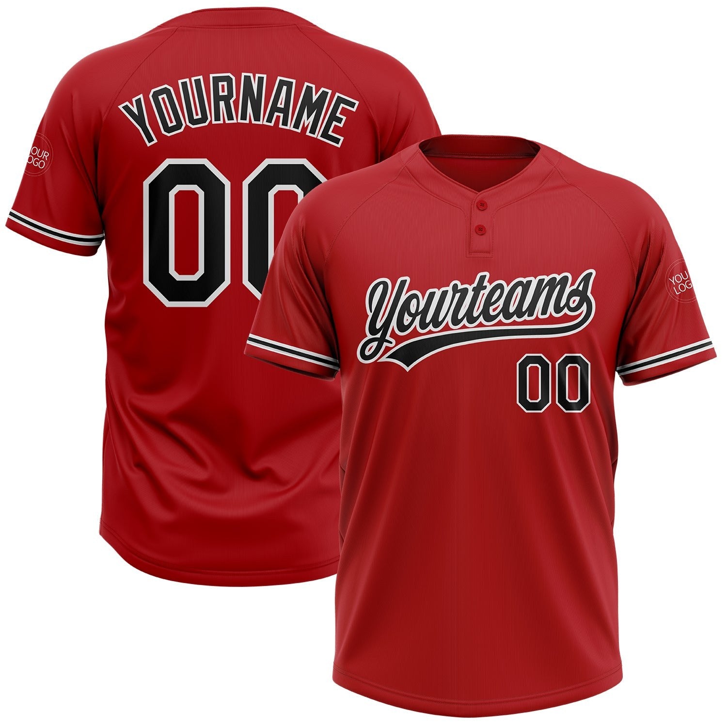 Custom Red Black-White Two-Button Unisex Softball Jersey photo 1