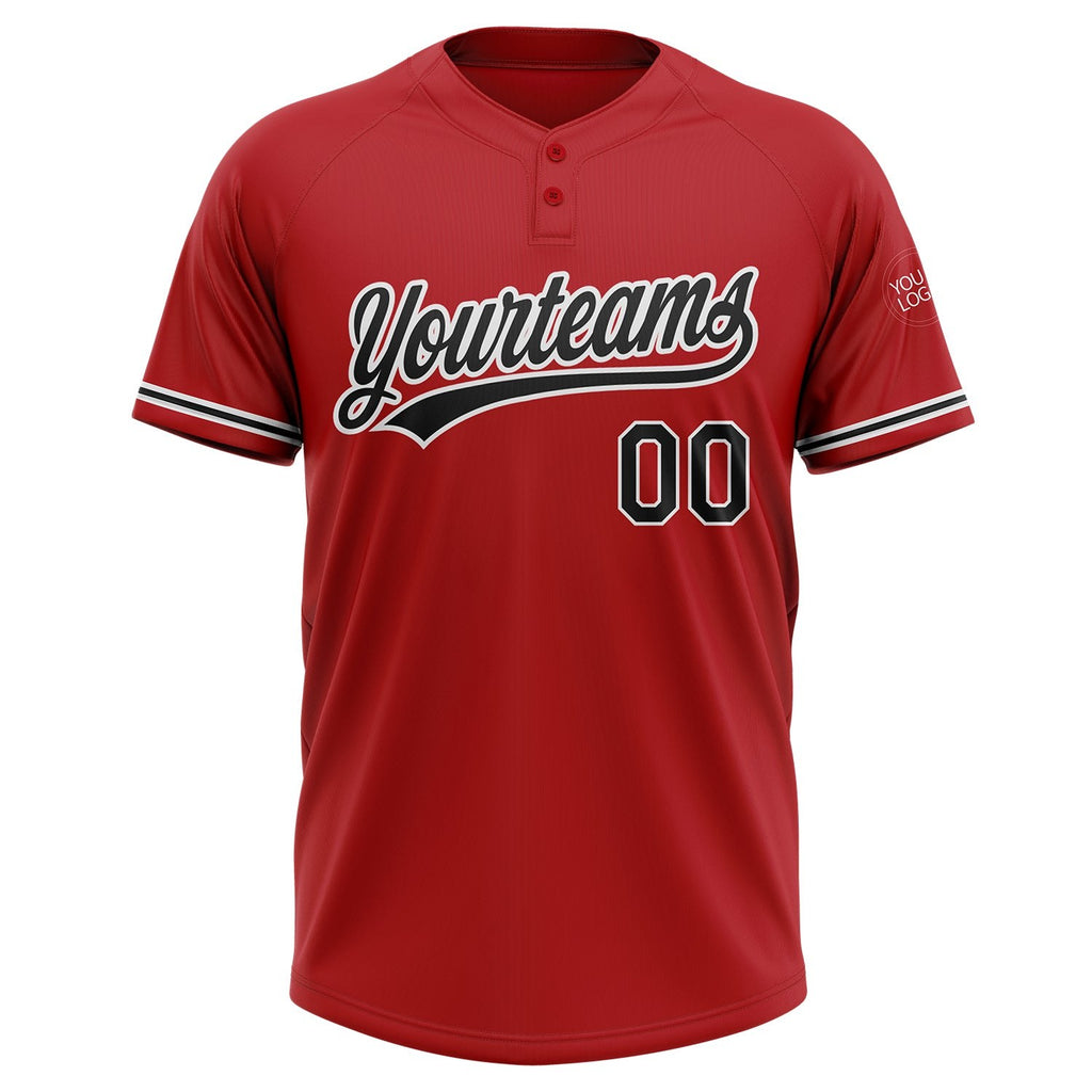 Custom Red Black-White Two-Button Unisex Softball Jersey photo 2