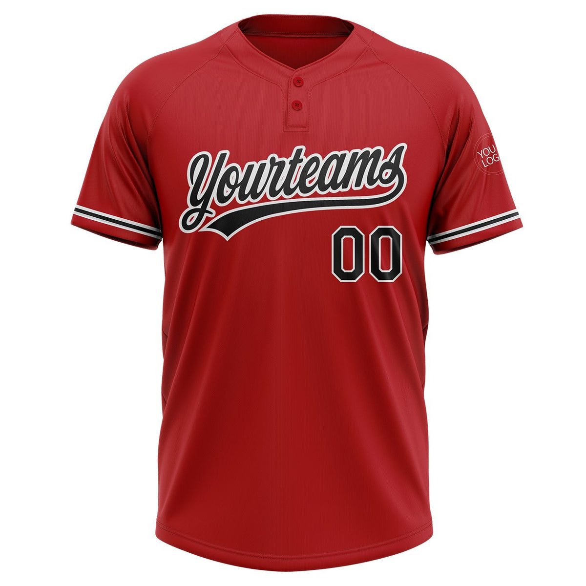 Custom Red Black-White Two-Button Unisex Softball Jersey photo 2