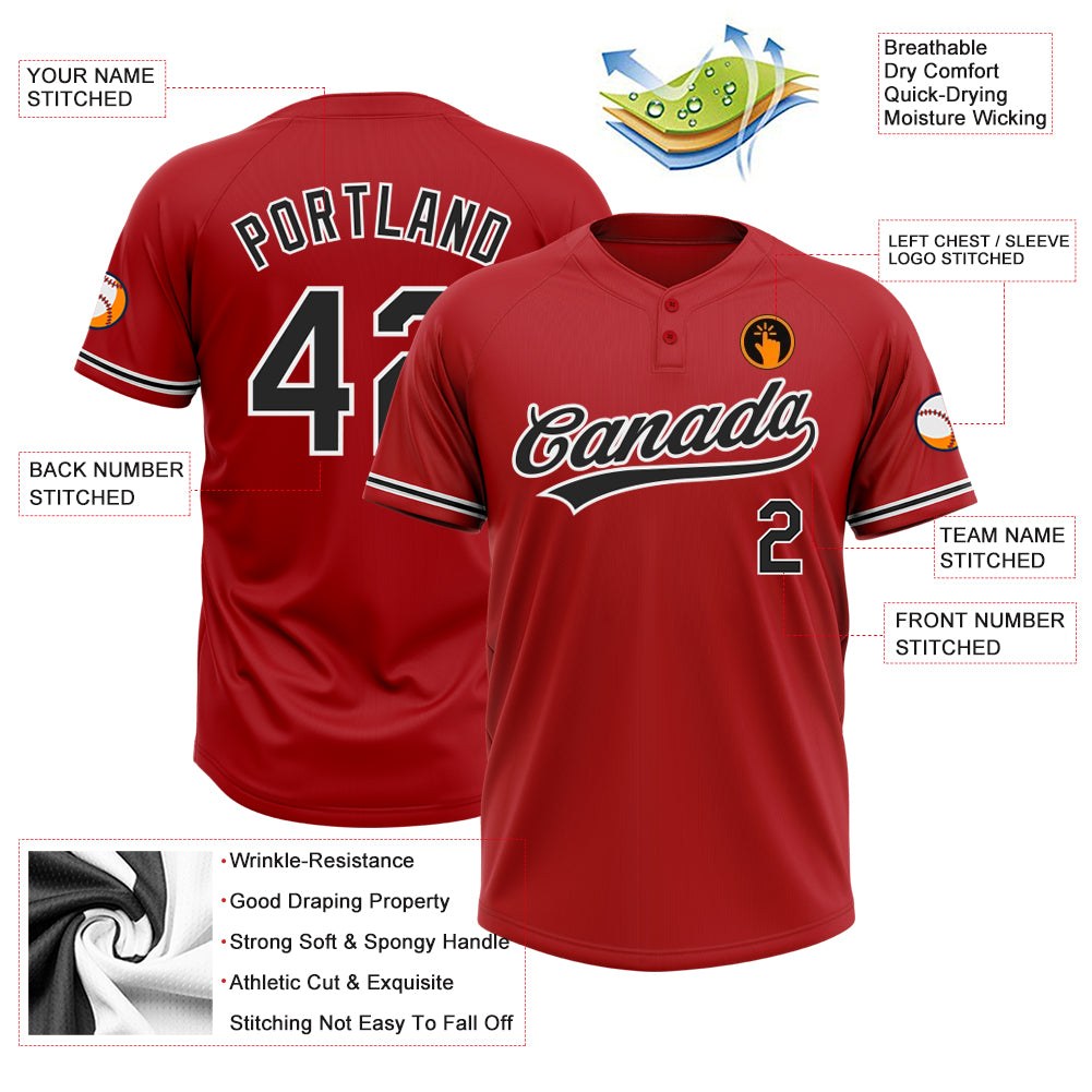 Custom Red Black-White Two-Button Unisex Softball Jersey photo 3
