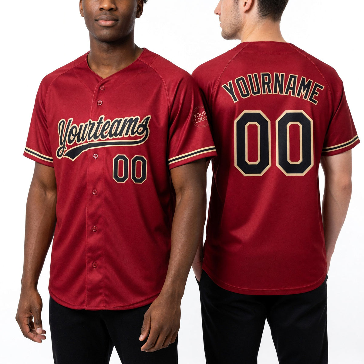 Custom Red Black-City Cream Two-Button Unisex Softball Jersey worn front and back