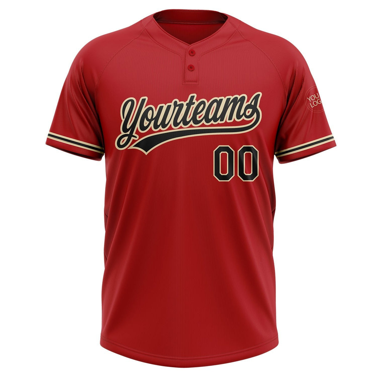 Custom Red Black-City Cream Two-Button Unisex Softball Jersey photo 2