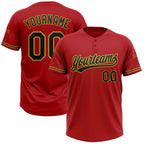 Custom Red Black-Old Gold Two-Button Unisex Softball Jersey