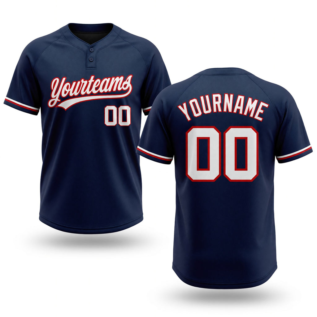 Custom Navy White-Red Two-Button Unisex Softball Jersey