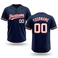 Custom Navy White-Red Two-Button Unisex Softball Jersey