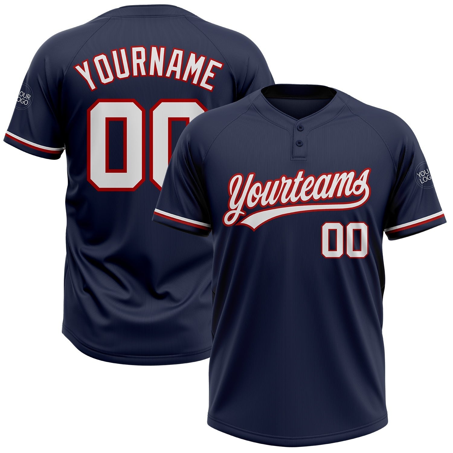 Custom Navy White-Red Two-Button Unisex Softball Jersey photo 1