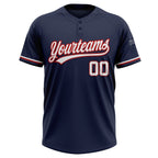 Custom Navy White-Red Two-Button Unisex Softball Jersey photo 2
