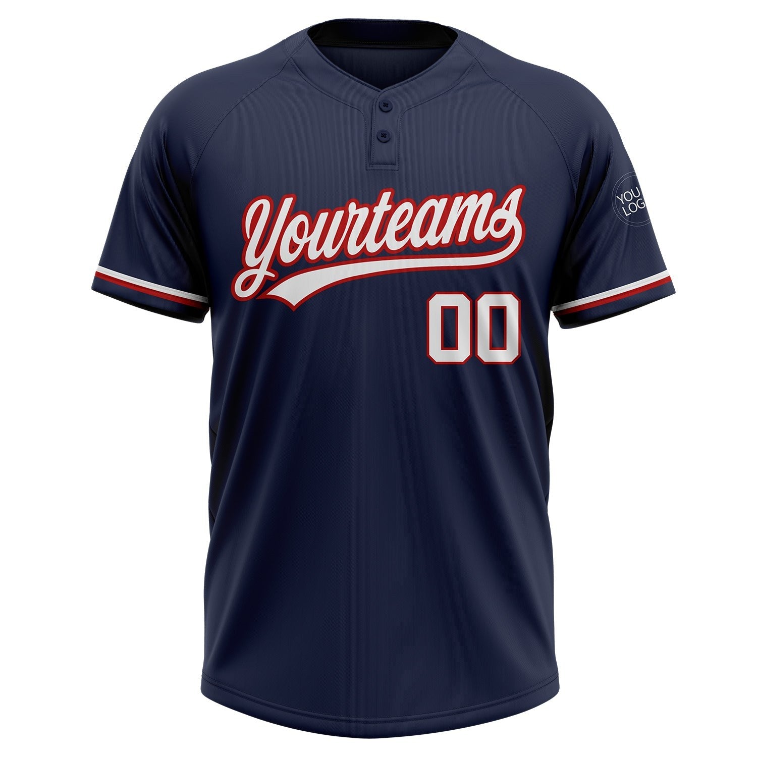 Custom Navy White-Red Two-Button Unisex Softball Jersey photo 2