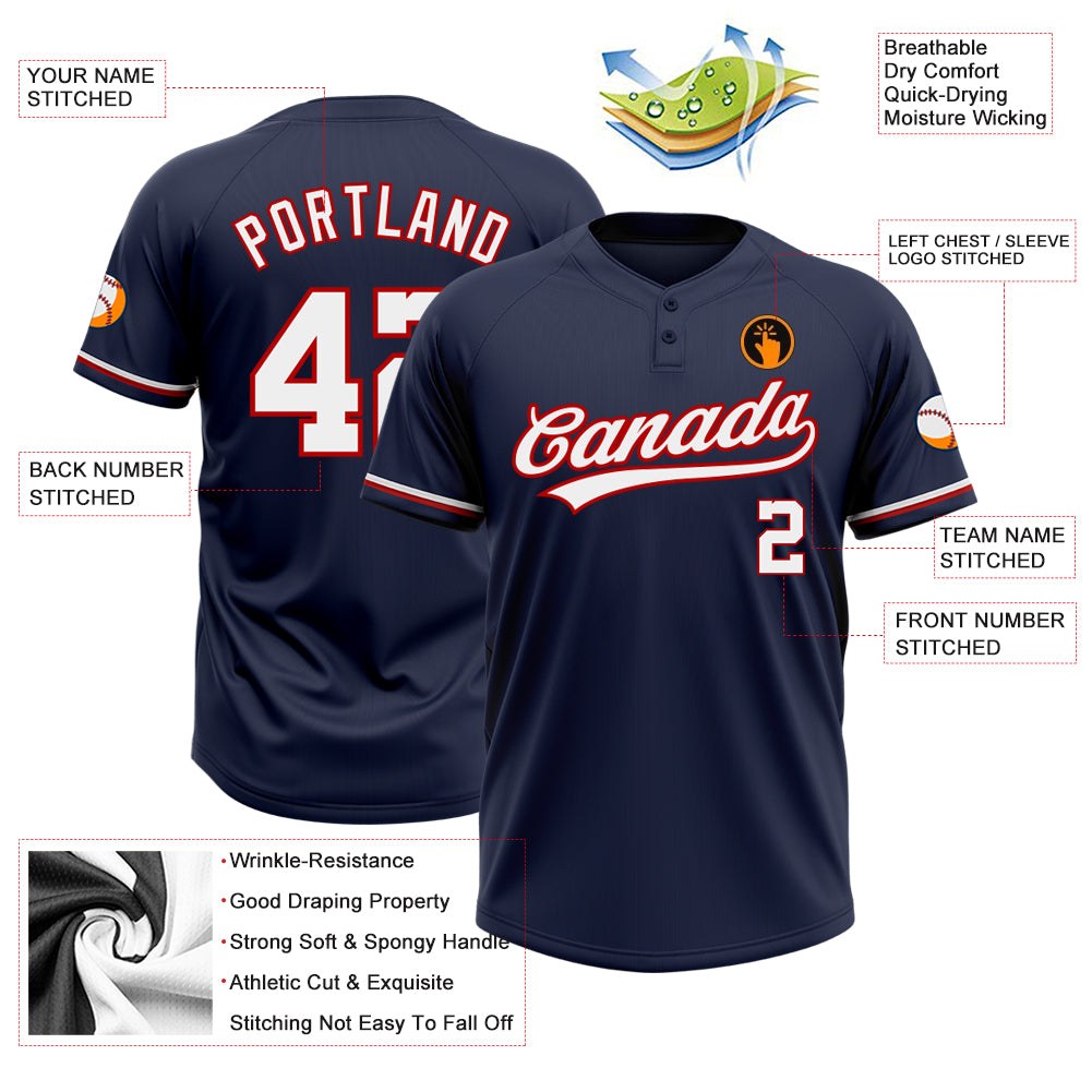 Custom Navy White-Red Two-Button Unisex Softball Jersey photo 3