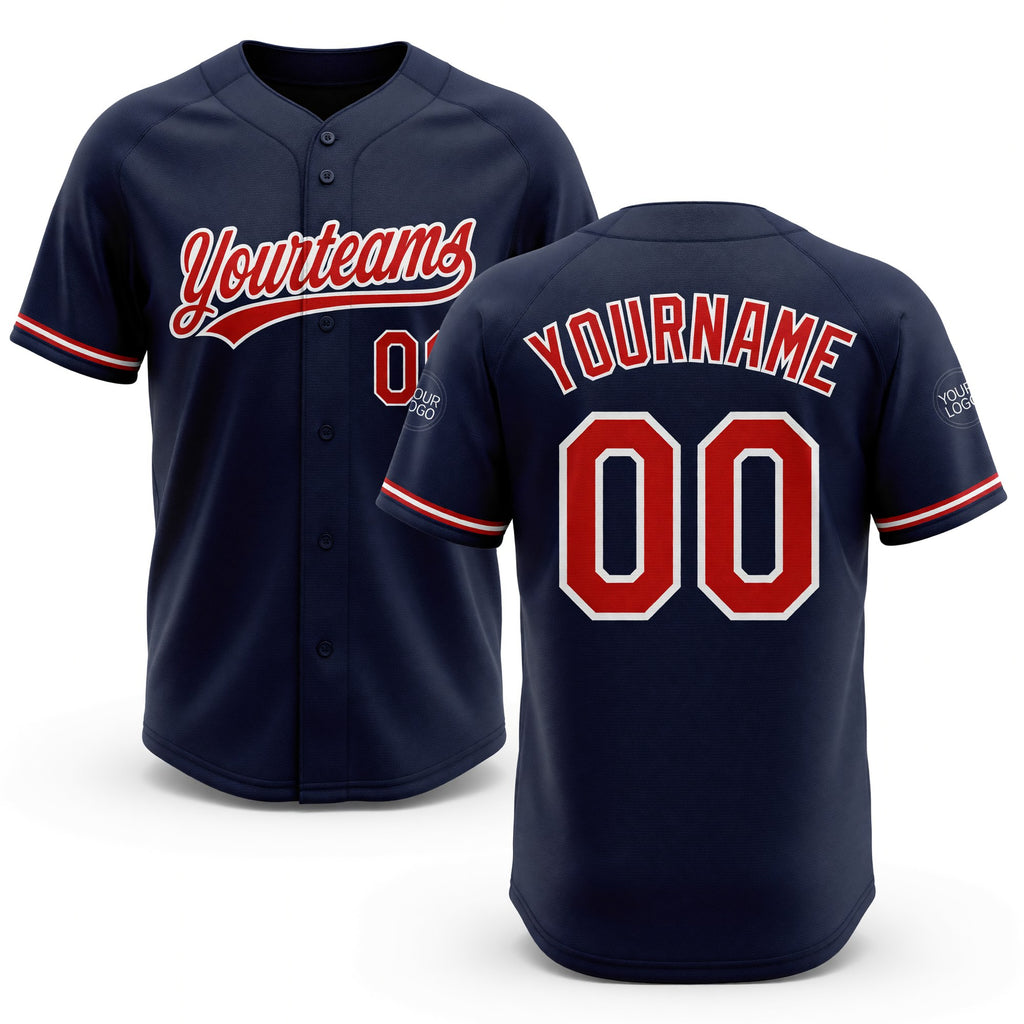 Custom Navy Red-White Two-Button Unisex Softball Jersey