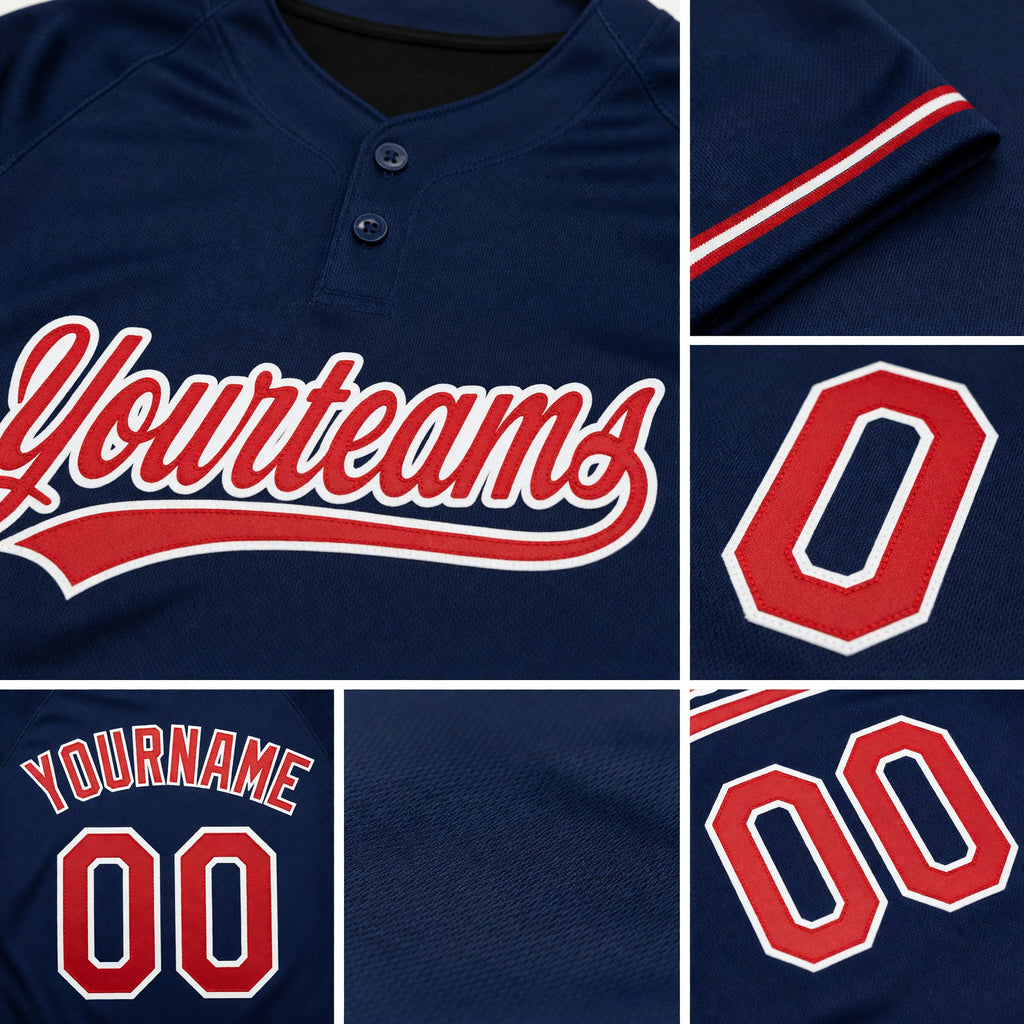 Custom Navy Red-White Two-Button Unisex Softball Jersey detail