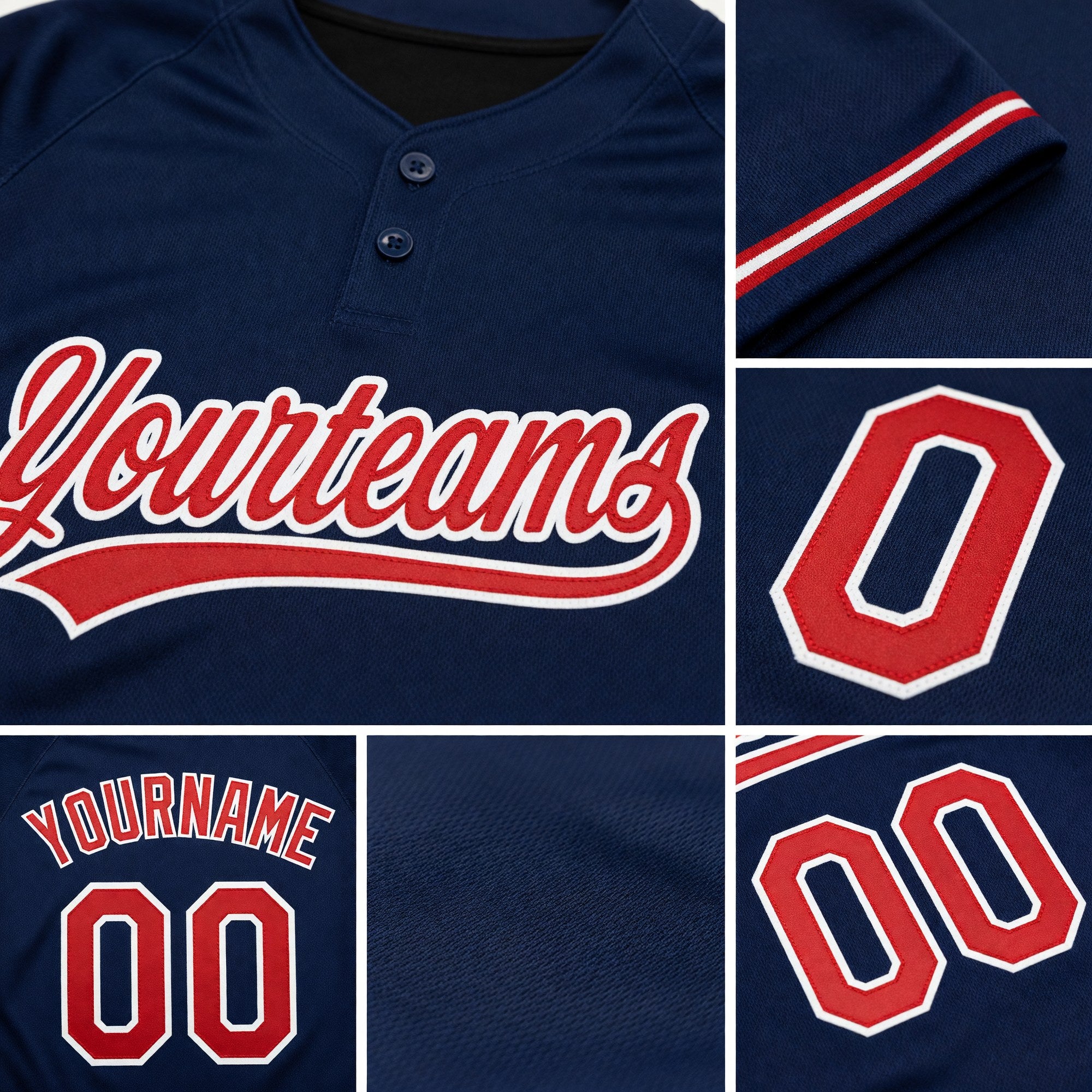 Custom Navy Red-White Two-Button Unisex Softball Jersey detail