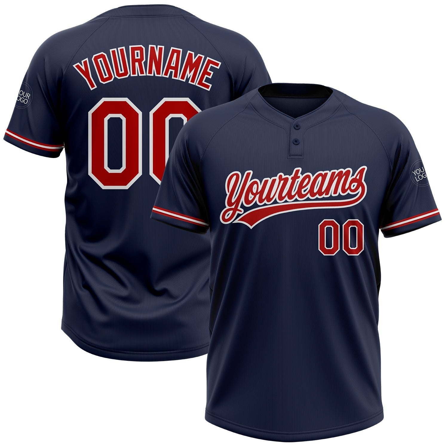 Custom Navy Red-White Two-Button Unisex Softball Jersey photo 1